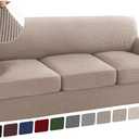 Turquoize 4 Piece T Cushion Sofa Slipcovers Stretch Couch Cover Furniture Covers with 3 Individual T Cushion Covers, Machine Washable (3 Cushion Sofa, Sand)