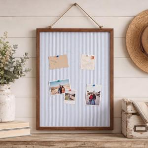 Leinuosen 17" x 23" Cork Bulletin Board, Blue Stripe, Wood Frame