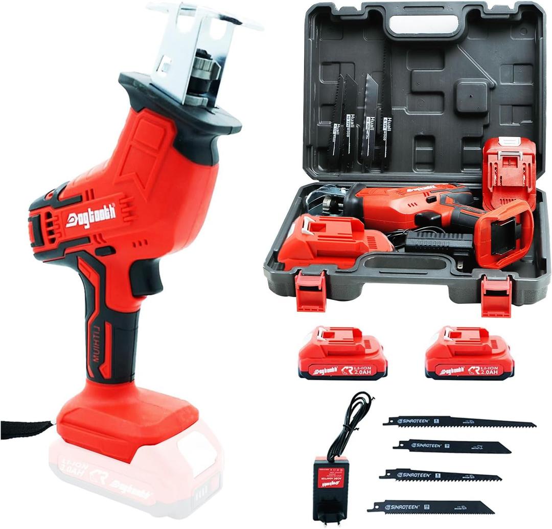 DOGTOOTH 21V Compact Cordless Saber Reciprocating Saw Set with 2 * 2.0Ah Batteries for Wood & Metal Cutting, Compatible with Makita 18V Battery, include 4* Tool-Free Bladese, Charger
