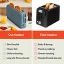 Bella 2 Slice Slim Toaster, Fits-anywhere Kitchenware, 6 Setting Shade Control with Reheat & Cancel Buttons, Fits Sourdough, 10 Long Slot, Anti Jam & Auto Shutoff, 900 Watt, Surf