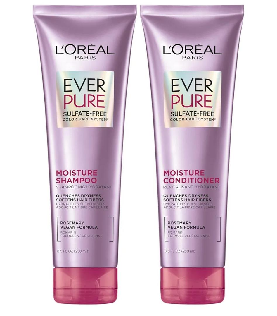 L'Oreal Paris Moisture Sulfate Free Shampoo and Conditioner Set, Hair Care for Color-Treated Hair with Rosemary Botanicals, EverPure, 1 Kit