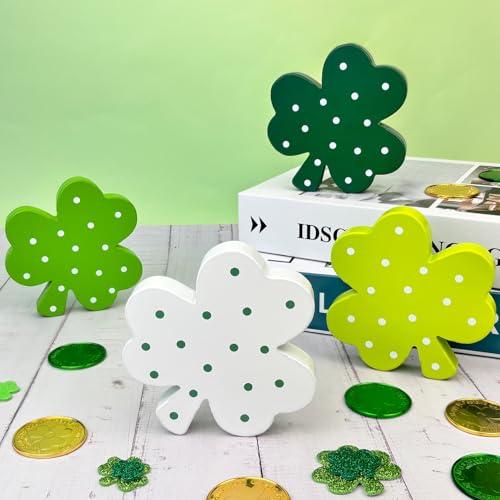 St Patricks Day Shamrock Decorations for Table,2 PCS Irish Green Wooden Lucky Clover Signs Decor for Indoor Office Home,Saint Patricks Day Gifts Centerpiece for Tiered Tray Mantel Shelf Desk Party Bar