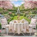 7x5ft Tea Party Garden Backdrop Spring Yard Fountain Dessert Table Floral Photography Background Girl Birthday Party Baby Shower Decorations Photo Booth Props
