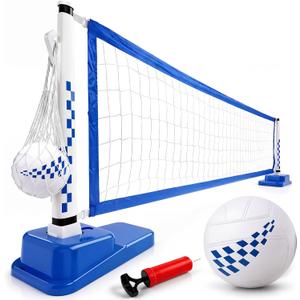 Inground Pool Volleyball Net Set, 15-25FT Adjustable Water Volleyball Kit, Complete System Includes: Pro-Net, Heavy-Duty Bases, 2 Balls & Pump, Summer Outdoor Pool Games for Adults & Kids