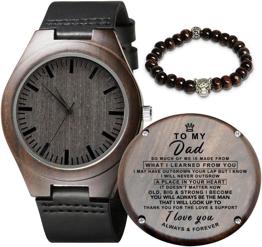 Kenon Personalized Father's Day Wooden Watches Gift for Dad Husband Man- Customized Handmade Wood Watch with Stainless Steel Strap - Graduation Valentines Christmas Birthday Gift for Men