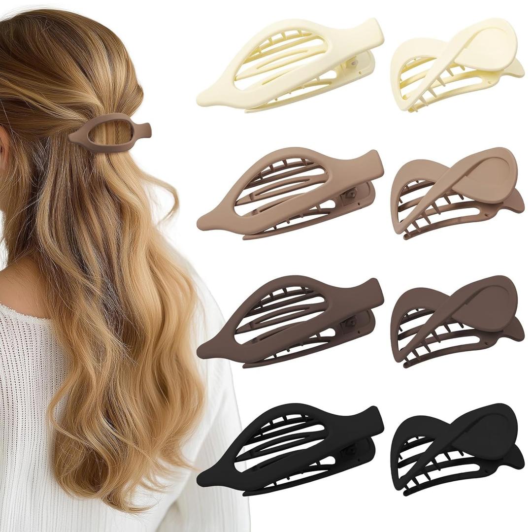 8 Pcs French Flat Hair Clips for Women Matte Claw Clips for Thick & Thin Hair No-Slip Hair Claw Strong Hold Styling Barrettes Accessories (8 PACK 4 Matte COLORS 01)