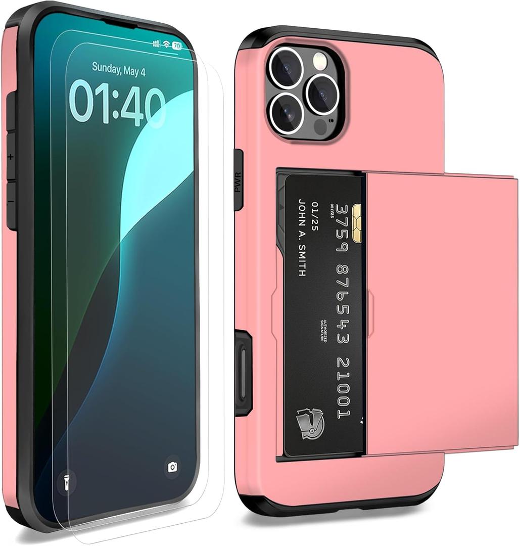 XHSY iPhone 16 Pro Max Case with Card Holder  Dual Layer Wallet Phone Case with Hidden Slot, Shockproof PC+TPU Protective Cover for Women & Men (Compatible with 6.9 inch) (Rose Gold)