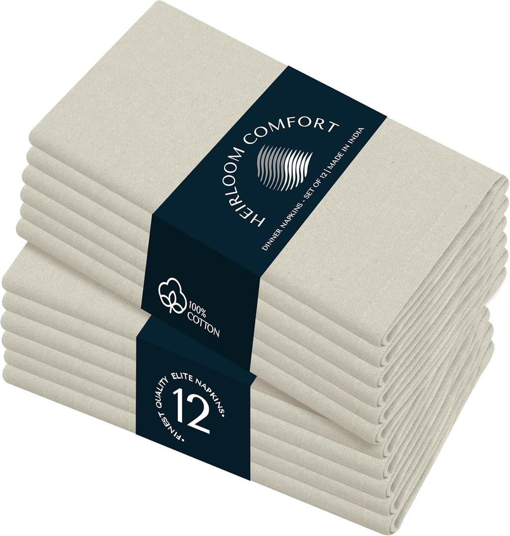 Ivory Cloth Napkins Set of 12-100% Cotton, Absorbent, Reusable, Soft, Washable - Perfect for Spring, Easter, Baby Showers, Formal Dinners, Weddings, Holiday Parties, 17x17 Inch