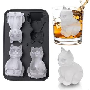 3D Cat Ice Cube Mold, Admaison Ice Cube Tray with Funnel with Funnel for Cocktails, Bourbon,Brandy, Whiskey Gifts for Men, Silicone Fun Shapes Black Cute (CAT)