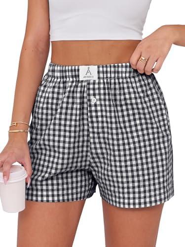 ANRABESS Boxer Shorts for Women Gingham Pajama 2025 Summer Casual Lounge Sleep Plaid Shorts Y2K Beach Bottoms XXL