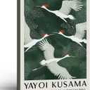 Framed Red Crowned Crane Japanese Rustic Nature Animal Wall Art Decor Canvas Mural Print Picture Simple Green Bird Picture Modern Zen Poster Gallery Bedroom Living Room Office 12x16 Inch Ready to Hang