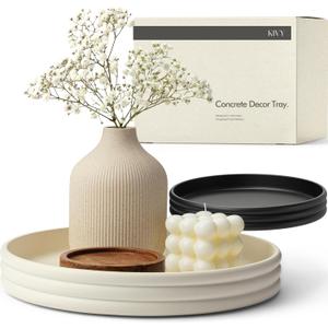 KIVY Round Decorative Concrete Tray 11x1,5 Inch - Modern Circle Coffee Table Tray - Home Decor Flat Bowl for Livingroom & Bedroom - Bandejas Decorativas - Circle Coffee Table Centerpiece (Cream)