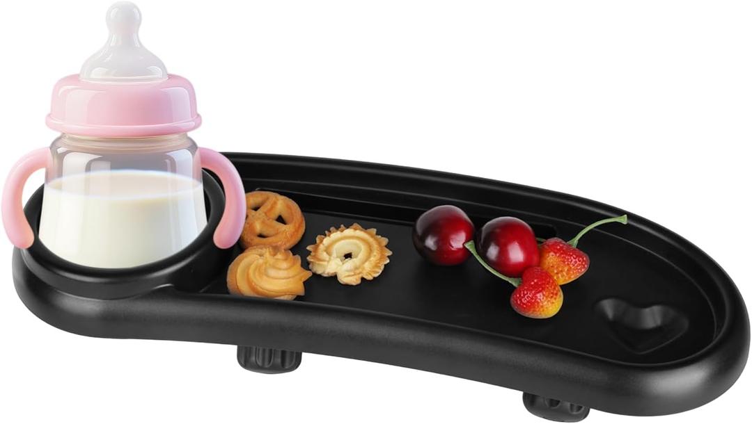 Stroller Snack Tray Compatible with Mockingbird, Adjustable Black Snack Tray for Stroller with Cup Holder and Phone Holder for Snacks, Drinks, Phone, and Toy