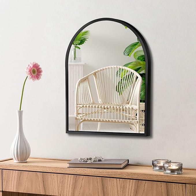  18x22 inch Black Small Arched Wall Mirror Space-Saving Design for Bathroom Vanity Entryway or Narrow Spaces Brushed Metal Frame Distortion-Free Reflection
