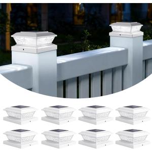 Brightever 4x4 3.5x3.5 Solar Post Cap Lights, 8-Pack Outdoor Solar Powered Fence Post Lights Fit Vinyl/Wood Posts, 2 Modes(Warm/Cool Light), Solar Waterproof Deck Post Lights for Garden, Patio, White