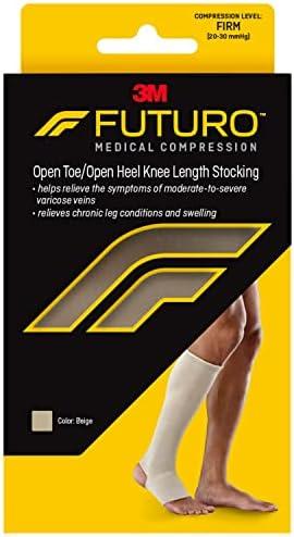 FUTURO Open Toe/Open Heel Knee Length Stocking, Firm Compression (20-30 mm/Hg), For Standing or Sitting All Day, Beige, Medium, Unisex, 1 Stocking M