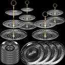 14 Pieces Tiered Cupcake Stand Set Gold 2-Tier 3-Tier Serving Stand Tower Tray with Round Rectangle Food Serving Trays Long Slim Dessert Stand for Party Wedding(Clear)