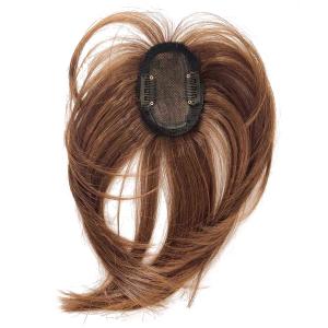 Mini Fringe Hairpiece Straight Clip in Forehead Topper with Wispy Bangs Extension Dark Brown