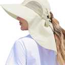 Womens Sun Hat Outdoor UV Protection Wide Brim Fishing Hat with Ponytail Hole Neck Flap for Beach Hiking Camping (Beige)