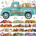 Ferraycle 13 Pcs Interchangeable Welcome Sign Blue Truck Decor Seasonal Hanging Sign Farmhouse Rustic Holiday Door Signs with 12 Holiday Icons for Spring St Patrick's Day Easter