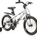 JMMD Kids Bike for Ages 4-12 Years Old Boys Girls, 14 16 18 Inch Kids Bike with Training Wheels & Kickstand, Kids Bicycle for Toddlers and Kids with Handbrake (silverpurple)