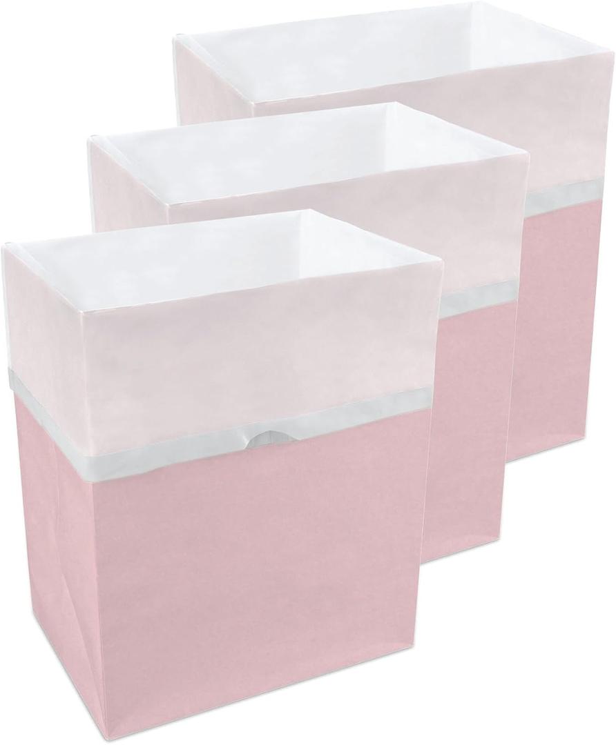 Clean Cubes 13 Gallon Disposable Pop-Up Trash Cans (3-Pack) with Fitted Bags Foldable Garbage & Recycling Bins for Parties, Events & Kitchen (Pink, 17" H x 13.5" W x 10" D)