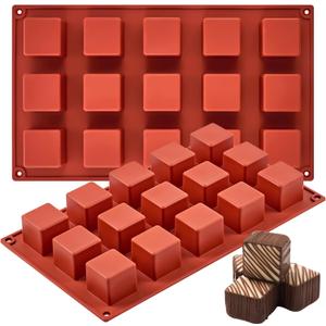 2 Pack Square Silicone Molds, 1.4" x 1.4" x 1" Cube Baking Molds for Bite Size Chocolate, Cake, Truffle, Brownie, Jello, Ice Cube
