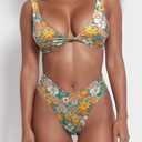 Geluboao Bikini Set for Women Solid V Neck Knot Front Push Up High Leg Thong Two Piece Swimsuit (M)