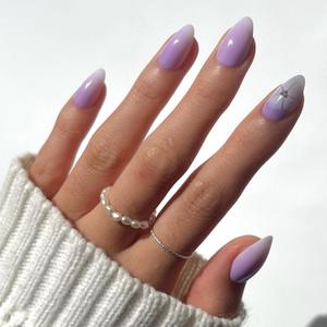 Glamnetic Press On Nails - Lilac Reef | Short Almond Purple Fake Nails with Flower Accents, Salon Quality Summer Nails | 15 Sizes - 30 Nail Kit with Glue