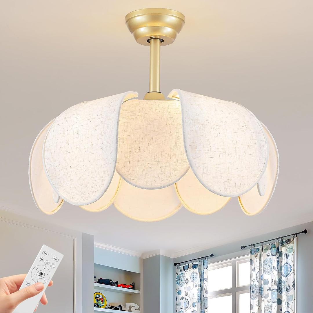 Boho Gold Chandelier Flower Ceiling Fan with Lights and Remote Control, Medium