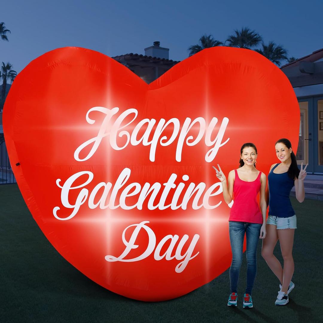 7ft Yard Inflatable Heart with LED Light Romantic Proposal Decorations Giant Red Heart Blow up Yard Decorations for Indoor Outdoor Engagement Wedding Anniversary Birthday Party(Galentine)