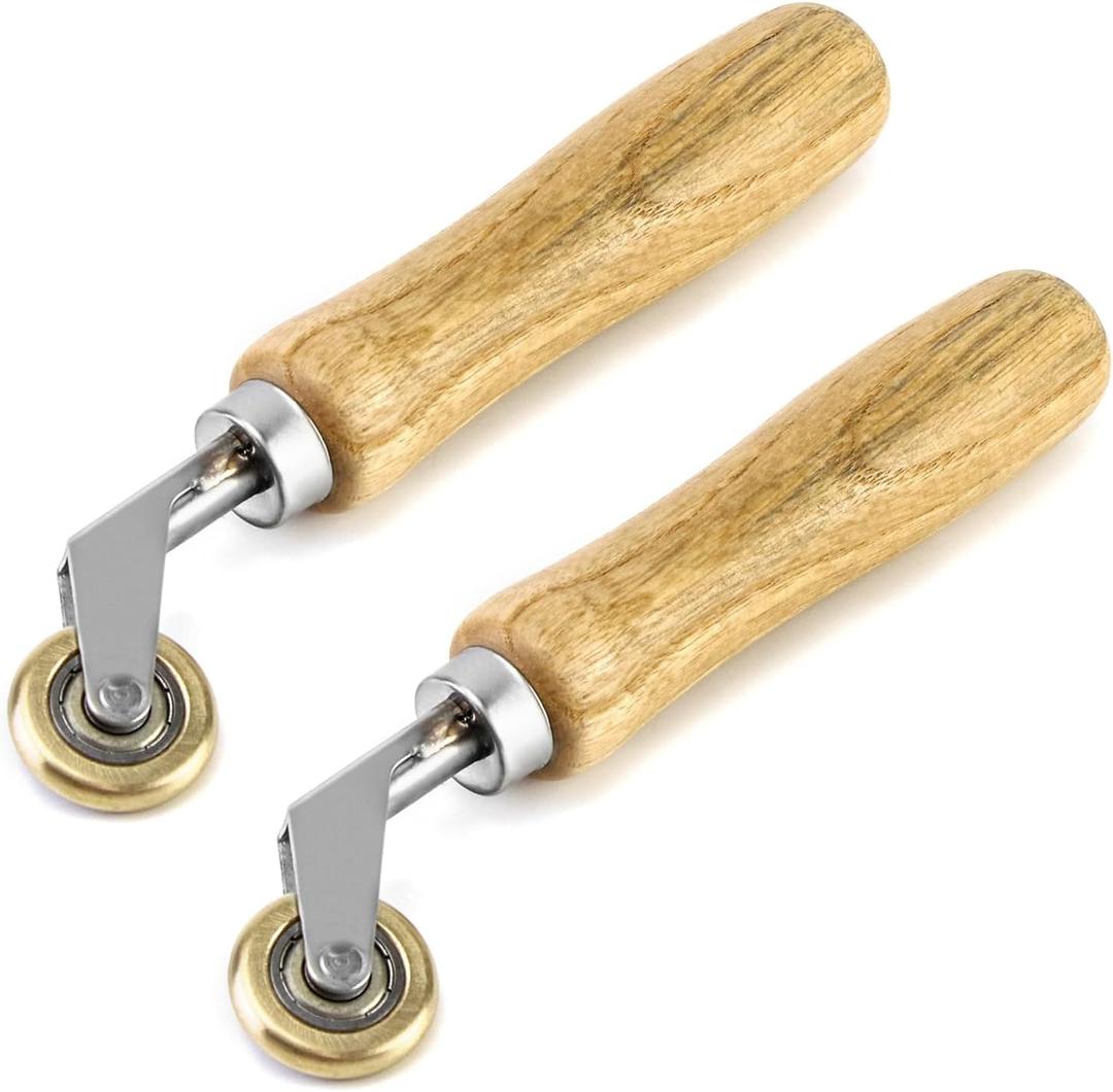 QWORK Brass Seam Roller, 2 Pack Roofing and Vinyl Flooring Detail Roller, with Wood Handle