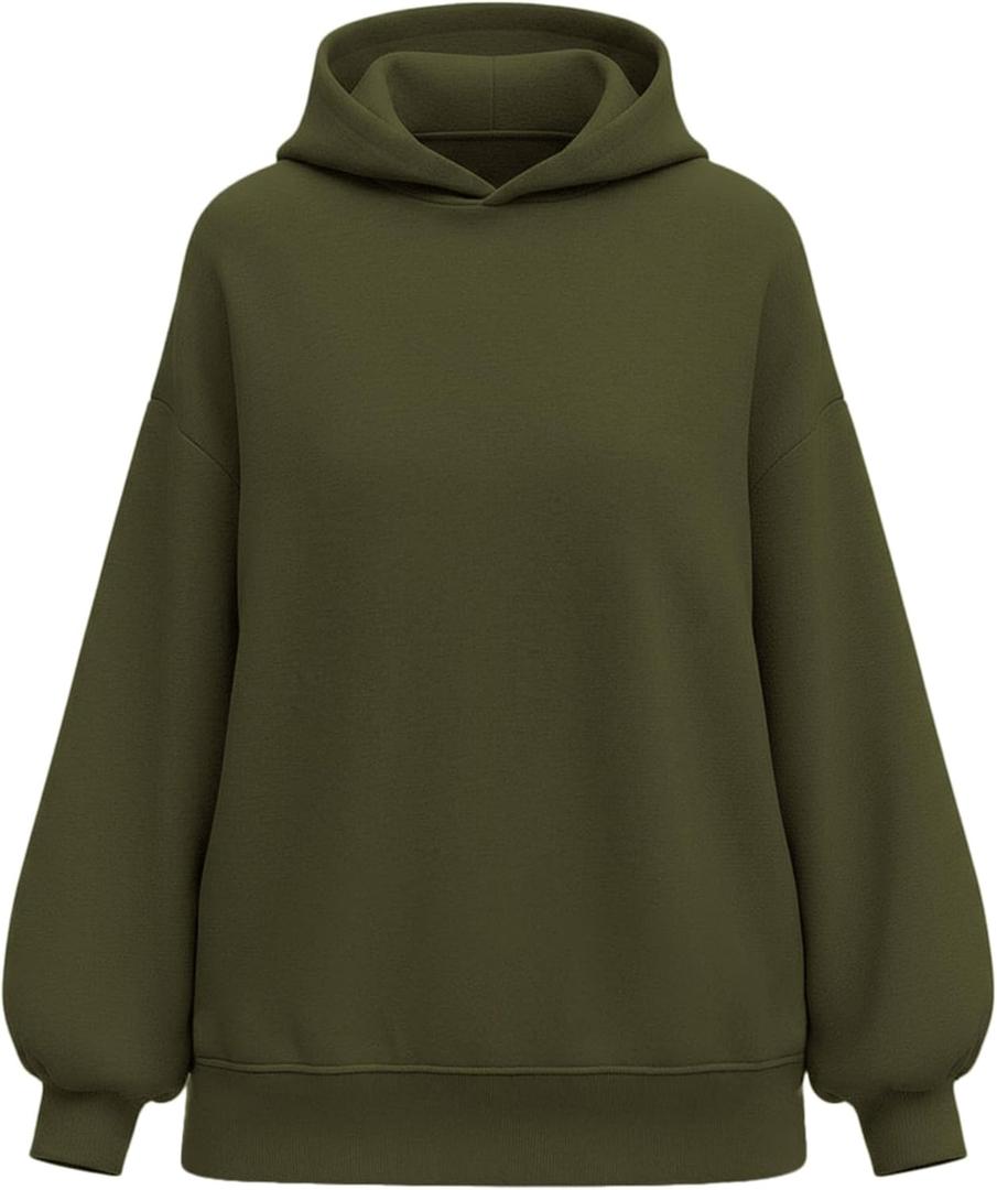 PRETTYGARDEN Hoodies for Women Oversized Pullover Sweatshirts Ruched Long Sleeve Casual Tops Spring Fall Fashion Y2K Clothes (Small, Army Green)
