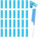 28PCS Small Rollers for Short Hair, 0.6in No Heat Tiny Curlers With Clips Small Roller Hair Curlers Set Mini Snap-On Plastic Hair Rollers(Blue)