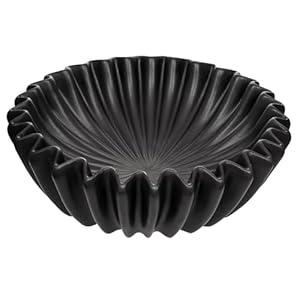 Kultilanda Ceramic Bowl for Kitchen Counter Small Black Decorative Bowl Modern Home Decor 6 Inches Key Bowl Ruffle Fluted Scalloped Bowl, Black