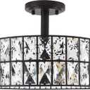 Crystal Farmhouse Drum Semi Flush Mount Close to Ceiling Lamp Fixture,for Living Room Dining Room Bedroom Kitchen Island Hallway (Oil Rubbed Bronze Finish, 14" Semi Flush Mount)