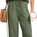 Sampeel Two Piece Sets for Women Summer Vacation Outfits Cap Sleeve Tops Lounge Matching Sets Clothing Beach Fashion Clothes (Green, XL)