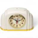 Crosley Vintage Art Deco Analog Alarm Clock, Quiet Sweep Non-Ticking, Automatic Dimmable Smart Light, Simple Controls, (Beige)