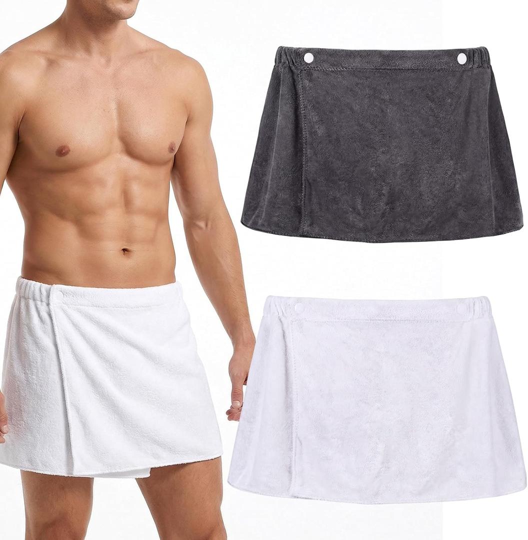 2 Pack Men's Towel Wrap, Adjustable Shower Wrap for Men Gift, Quick Dry Microfiber, Body Wrap Towel for Spa Bath Dorm Room Gym
