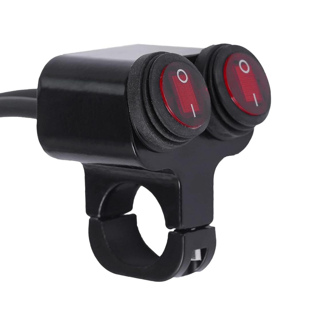 Waterproof Motorcycle ATV 7/8 Light Bar SwitchHandlebar Double Control Kill Button SwitchHeadlight Spotlights Hazard Brake Fog Light ON Off Switches 12v 16A (Red)
