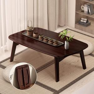 Japanese Floor Table Folding Bamboo Wood Coffee Table,Tatami Table for Sitting on The Floor Japanese Style Low Table (Black Walnut, 31.49 * 15.74 * 13.78Inch)