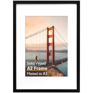 KINLINK A2 Picture Frame, Black Solid Wood Frame with Acrylic Plexiglass 16.5 x 23.5 Frame for Pictures A3 with Mat or A2 without Mat, Wall Mounting Display Photo Frame 1 Pack
