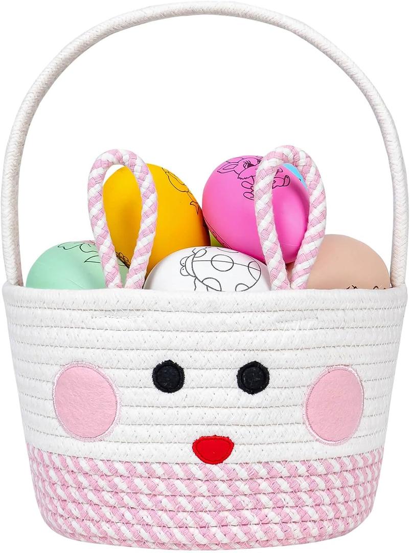 Empty Gift Basket for Girls Kids - Fluffy - Carry Around Girl's Basket - Personalized Easter Baskets for Girls Adorable Easter -Easter Basket Essentials With Handle (Pink)
