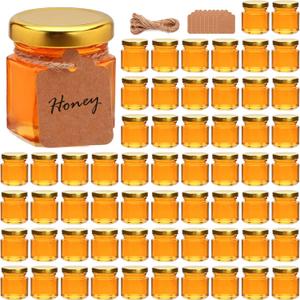 60 Pack Small Glass Honey Jar with Lid, 1.5 oz Mini Mason Jars for Party Favor, Wedding Favor, Baby Shower, Hexagonal Honey Containers for Jam, Spices, Herbs, Candy, Sample, Candle, Crafts