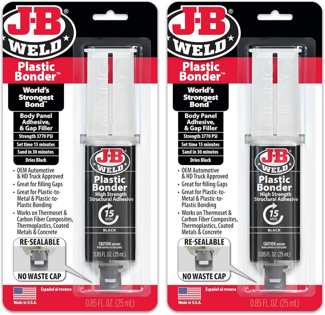 J-B Weld Plastic Bonder Black 25ml Syringe - 2 Pack (50139-2), 25 ml 