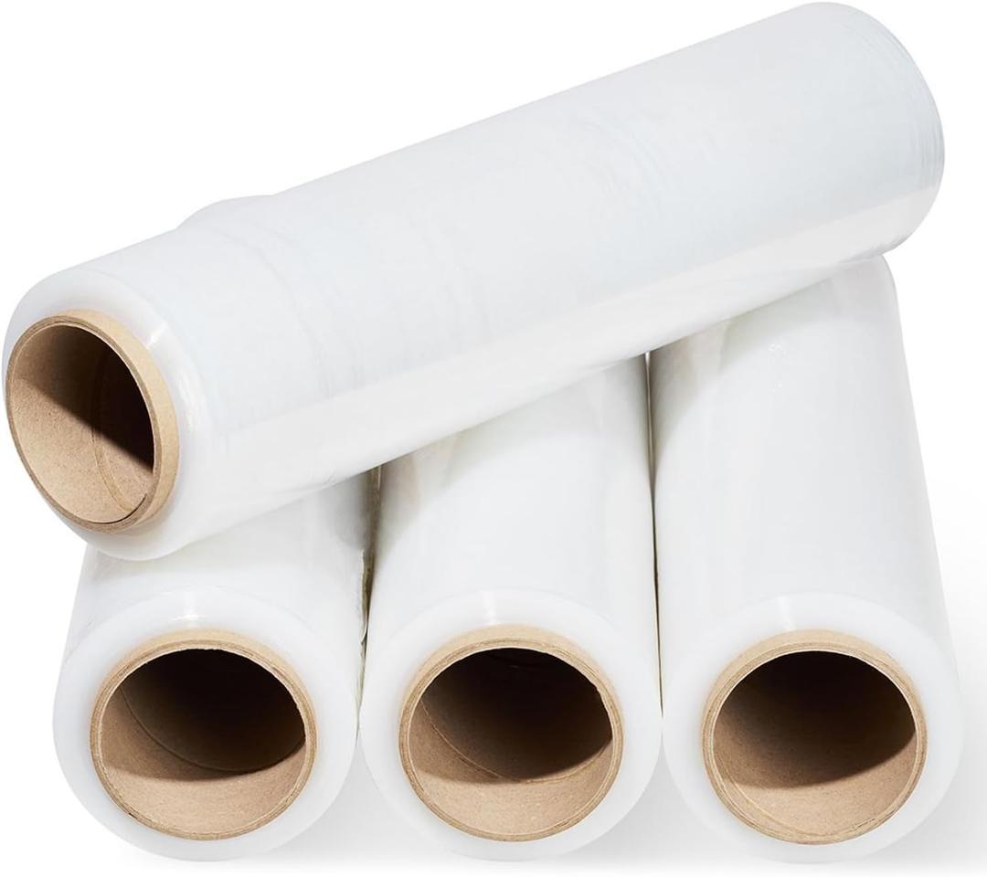 18" Stretch Wrap Film  1200 ft, 80 Gauge Clear Plastic  Industrial Strength Shrink Wrap for Moving, Packing, Pallet Wrapping, Shipping, Warehouse Use  Heavy-Duty, Water Resistant  4 Rolls