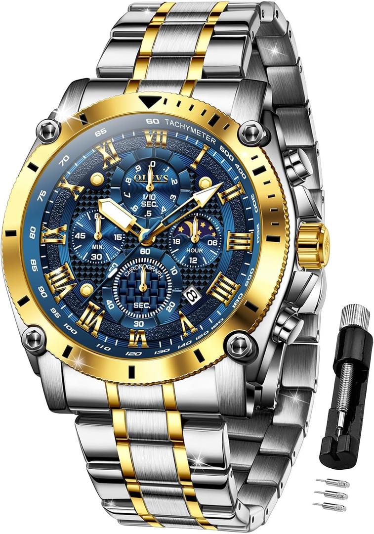OLEVS Men's Watch Luxury Stainless Steel Waterproof Luminous Wrist Watch | Big Face Chronograph Watch For Men Dress Gift Stainless Steel Multifunction