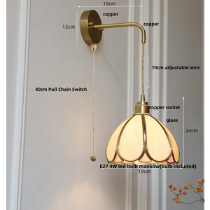 Home Decor LED Wall Light Fixture Hallway Staircase Cafe Pull Chain Handcraft Glass Tiffany Style Bedside Lamp Sconce Lampe