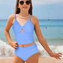 Girls Swimsuit Color Block Girls Bathing Suit Twist Tankini Set Two Piece Girl Swimwear Bikini Set for 9-16 Years