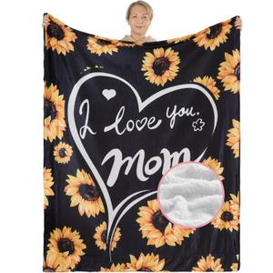 NEWCOSPLAY Gifts for Mom Blanket Sherpa Fleece I Love You Sunflower Mom Blanket from Daughter or Son Super Soft Cozy Warm All Seasons Use (Sherpa Sunflower, Throw(50"x60"))